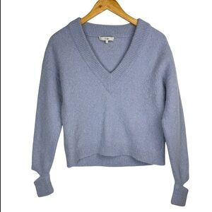Tibi Womens Alpaca Textured Sweater Sz Small Vneck Boxy Blue